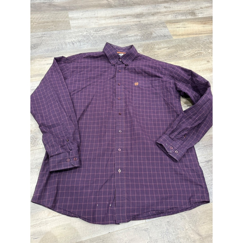 Cinch Mens Purple Grid Check Long Sleeve Western Button Down Shirt XL